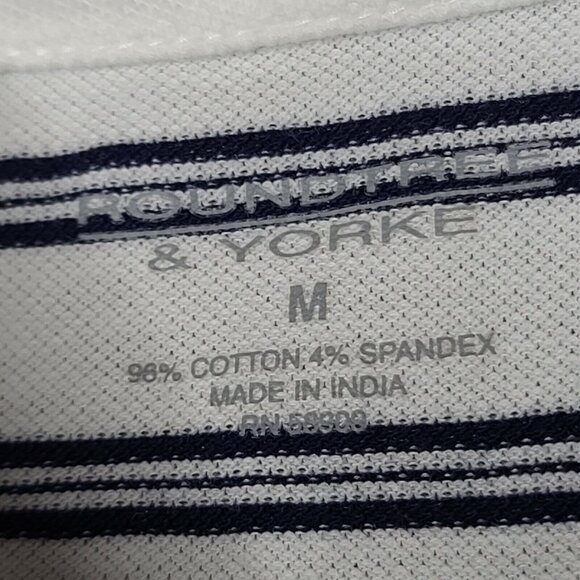 Roundtree & Yorke Polo Shirt Medium Mens White Navy Striped Short Sleeve Stretch - Picture 9 of 10